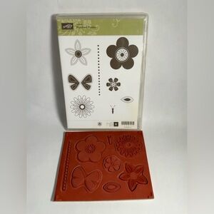 Stampin Up Punched Posies Rubber Stamp Set Of 8 Butterfly Flowers Floral 120030